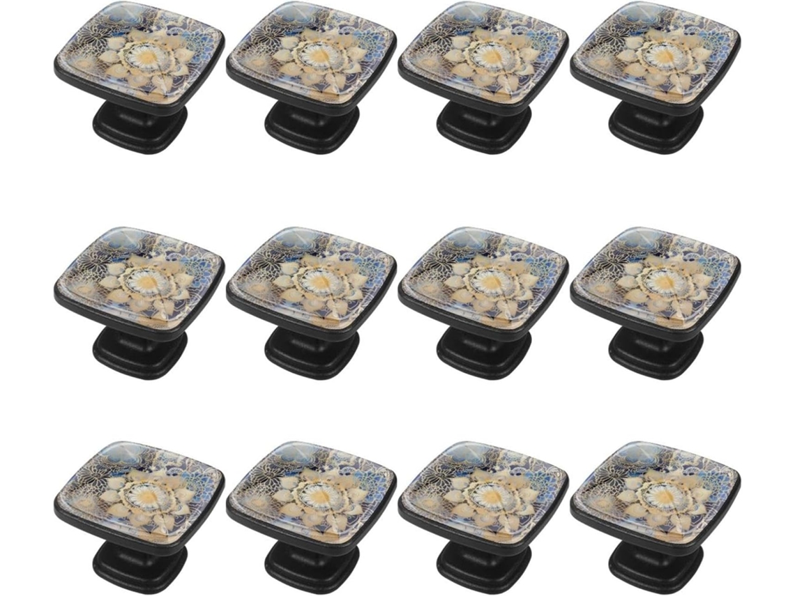 Puxadores Quadrados Para Armários De Cozinha, Puxadores Para Gavetas De Cômoda, 12 Peças, Estampa Mandala Azul E Dourada