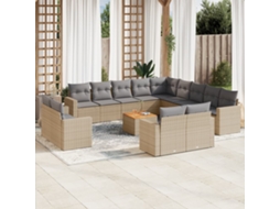 Vidaxl 14 Pcs Conj. Sofás Jardim C/ Almofadões Vime Pe Bege Misturado