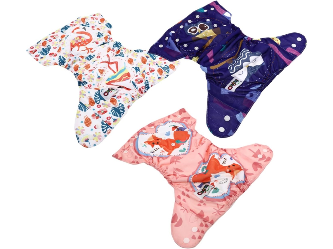 Conjunto de 3 Fraldas calça Anti vazamento com Estampa de Desenho Animado para Bebês Meninos e Meninas CHABERLU