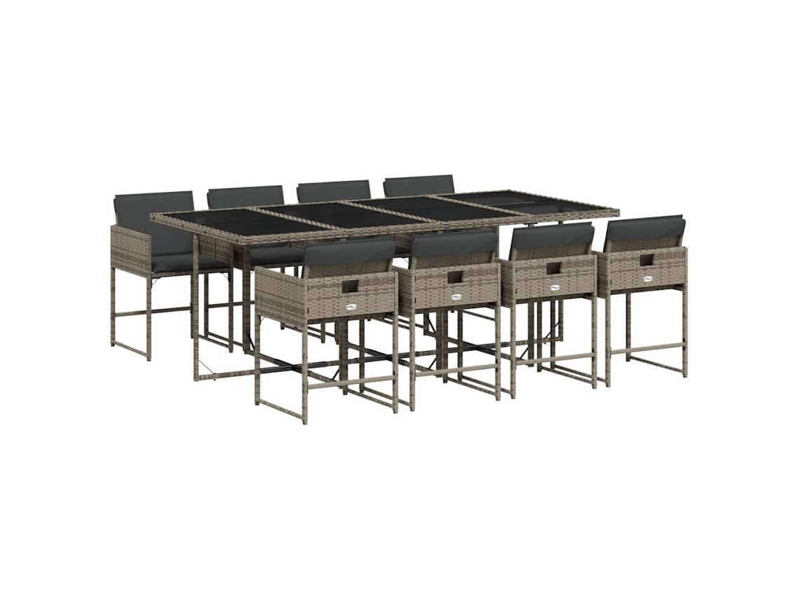 Conjunto de 9 Jantar para Jardim com Almofadões Vime Pe Cinza MAISON EXCLUSIVE