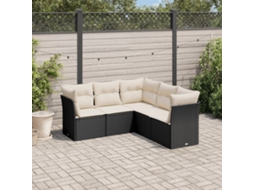 5 Pcs Conjunto Sofás De Jardimconjuntos Relax Jardimconjunto De Jantar Com Almofadões Vime Pe Preto Cfw856768 Lovely Home