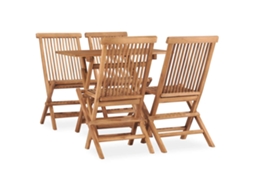 Vidaxl 5 Pcs Conjunto Jantar Dobrável P/ Exterior Madeira Teca Maciça