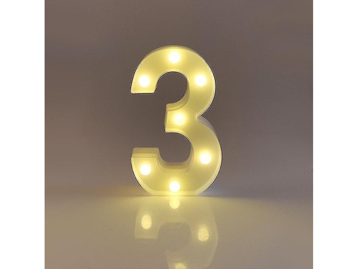 Rebe números Led Iluminados 22cm Blanco 0 9 para Bodas Cumpleaños Fiesta Con Baterías Número 3