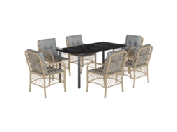 Conjunto de 7 Jantar para Jardim com Almofadões Vime Pe Bege Misturado MAISON EXCLUSIVE