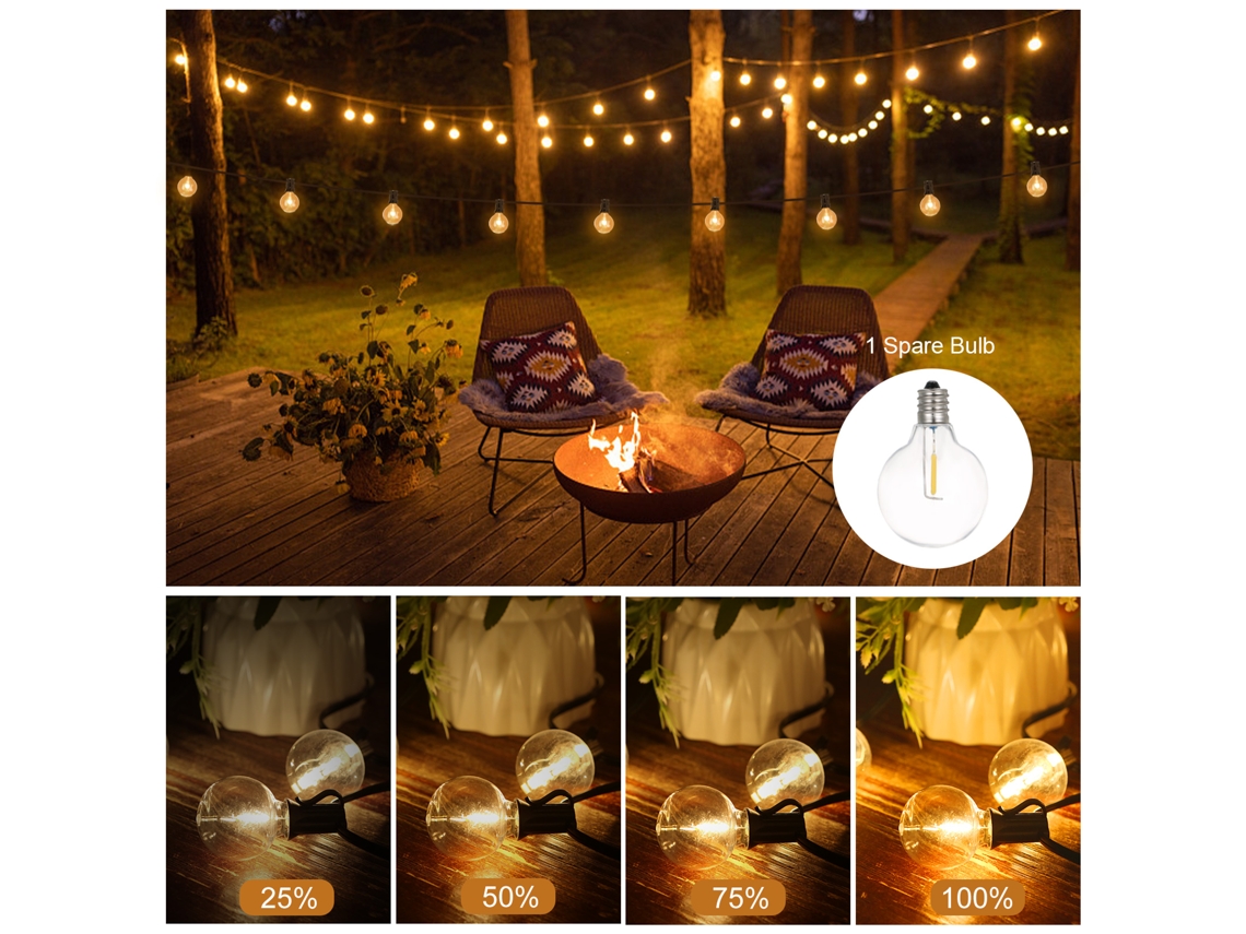 Luzes de Rope Exterior G40, 6.4m/21ft, 15+1 Leds, Dimmable, Controlador, Timer, Ip65 | S/MARCA