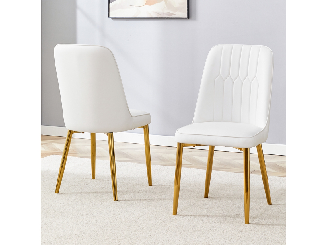 Cadeiras Jantar Pu Branco (2 Un), Modernas, Assento Alargado, Pés Metálicos.-kd