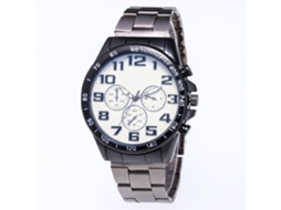 Relógio de pulso masculino em aço com pulseira de aço, mostrador redondo, moderno, quartzo (preto e branco)