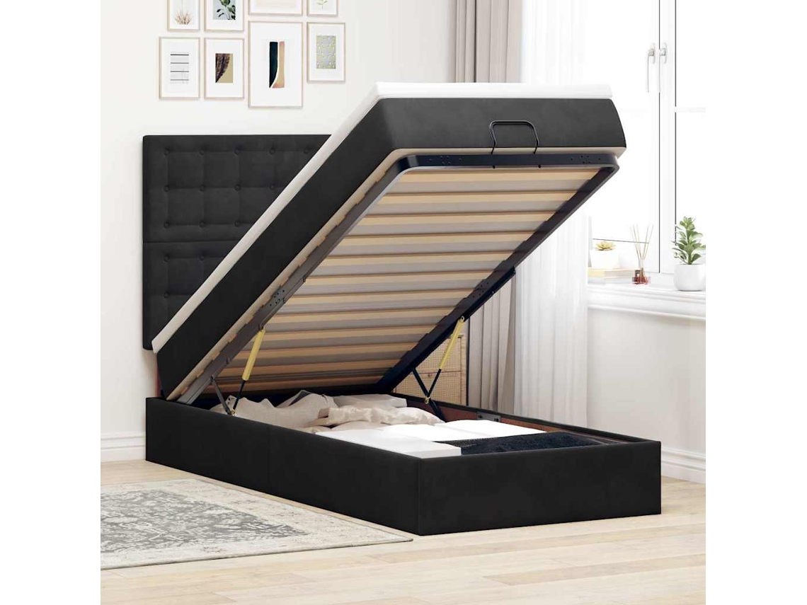 Vidaxl Estrutura De Cama Otomana Com Colchões Preto 80x200cm Veludo