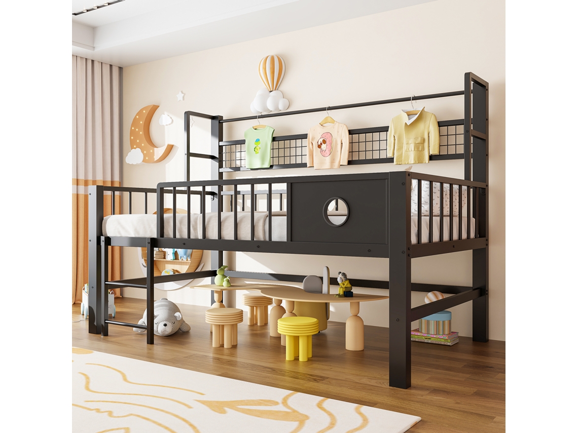 Cama Infantil 90x200cm Preta Com Apoio Metal E Gavetas