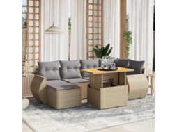 Vidaxl 7 Pcs Conjunto De Sofás P/ Jardim Com Almofadões Vime Pe Bege