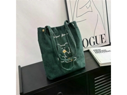 Bolsa de Ombro Dobrável Veludo Cotelê com Bordado Urso Desenho Animado para Mulheres, Grande e Ecológic a Compras. GOKOCO