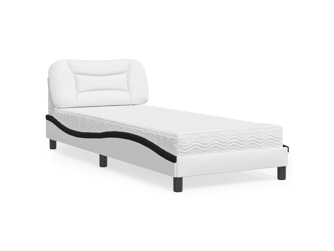 Vidaxl Cama Com Colchão Hvar 90x190 Cm Couro Artificial Preto E Branco