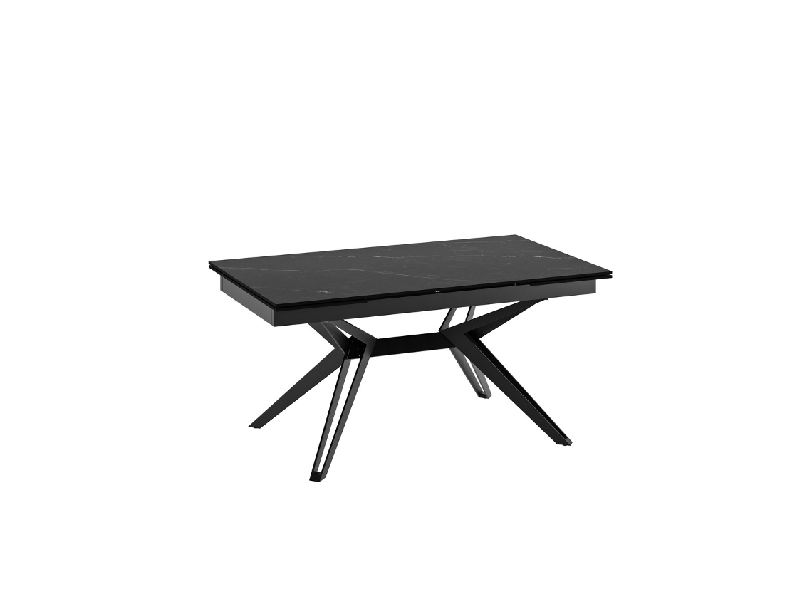Mesa Extensível Match 3 Com Tampo Em Cerâmica Imitando Mármore Preto Fosco E Base Em Metal Preto Fosco - Dimensões 160/240 Cm X 90 Cm