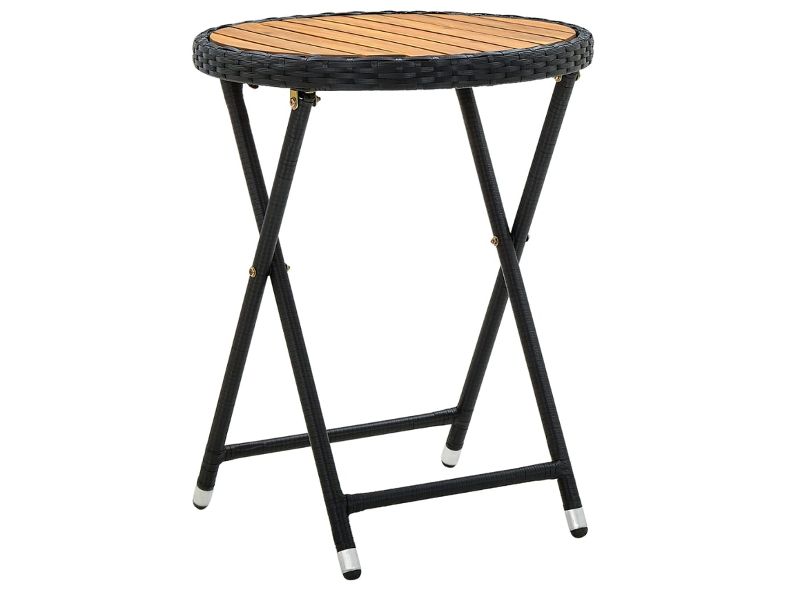 Vidaxl Mesa De Chá 60 Cm Vime Pe E Madeira De Acácia Maciça Preto