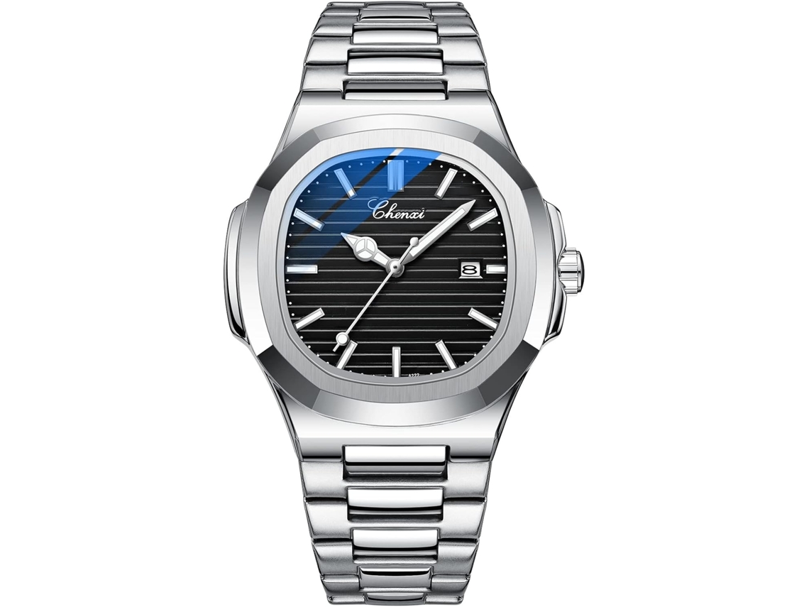 Lurelia Relógio Masculino, Movimento De Quartzo, Data/calendário, Luminoso, 40 Mm, Aço Inoxidável, Couro, Resistente À Água 30m, Prata E Preto