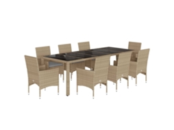 Conjunto de 9 Jantar Jardim com Almofadões Vime Pe/vidro Bege MAISON EXCLUSIVE