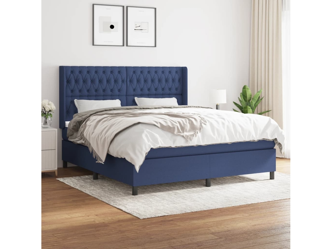 Vidaxl Cama Com Molas/colchão 180x200 Cm Tecido Azul