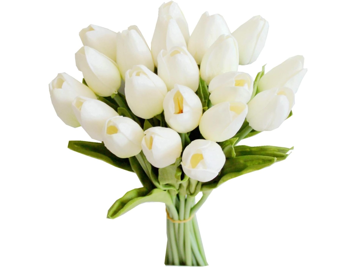 20 Tulipas Artificiais Brancas de Seda para o Natal H AQUAFORGE