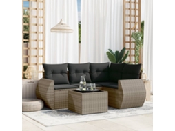 Vidaxl 5 Pcs Conjunto Sofás De Jardim C/ Almofadões Vime Pe Cinzento