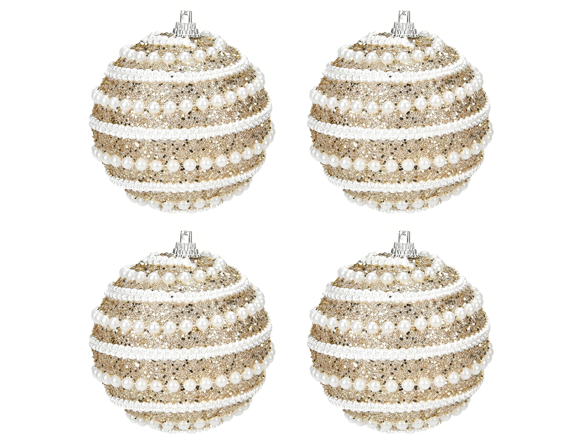 Conjunto de 4 Peças para Decoração de Árvore de Natal com Glitter 8 Mm para Decoração de Festa de Casamento de Árvores de Natal Champanhe