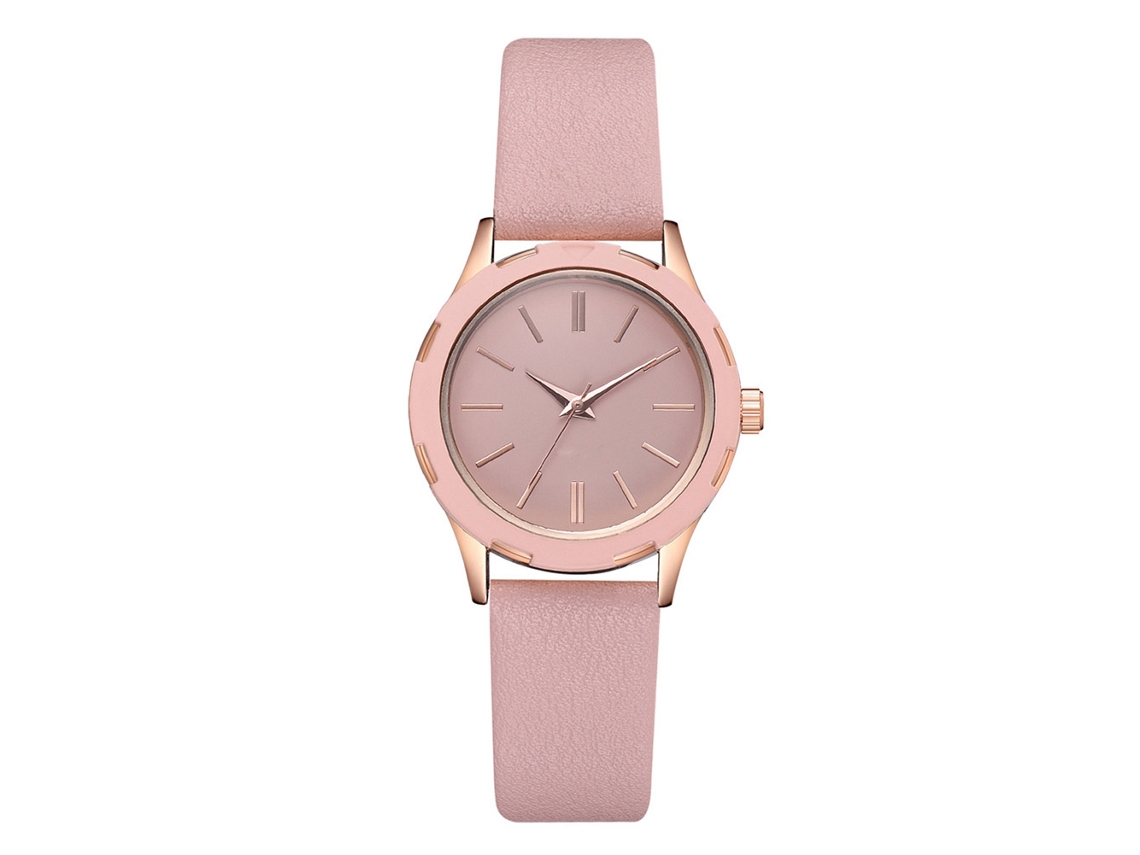 Relógio Feminino de Pulso Casual com Pulseira de Couro Pu e Mostrador Redondo Quartz Rosa