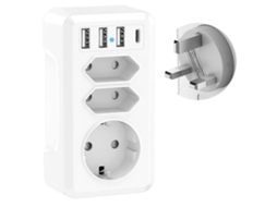 Adaptador De Viagem Universal 7 Em 1, Com 3 Portas Usb E Carregador, C, Adaptador De Tomada Tipo G Para Viagens A Dubai, Malásia E Irlanda