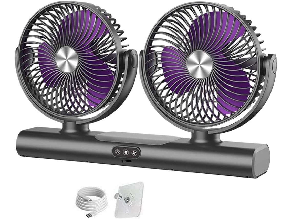 Ventilador De Carro Com Duas Cabeças, Luz E Gancho