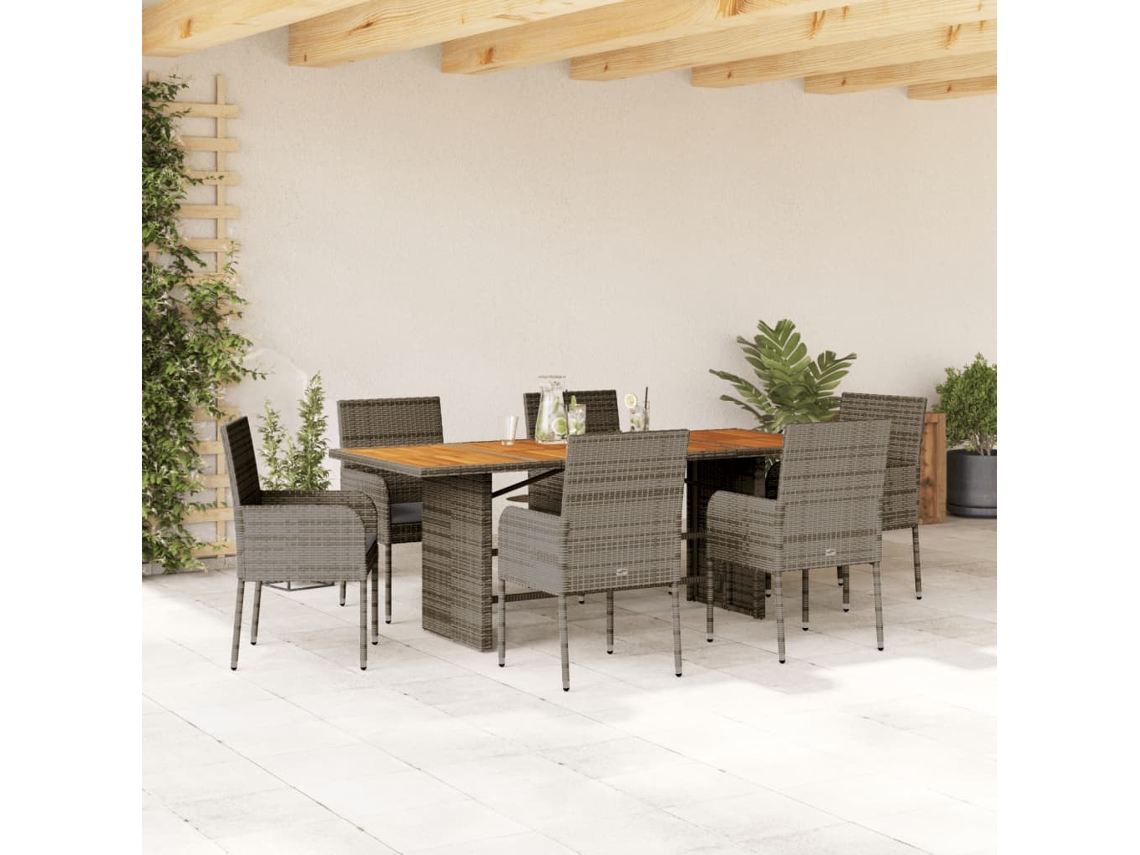 Vidaxl 7 Pcs Conjunto De Jantar P/ Jardim C/ Almofadões Vime Pe Cinza