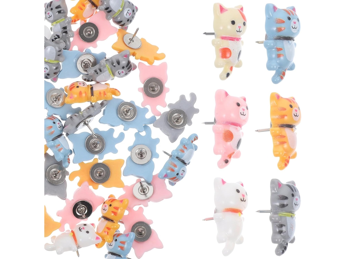 Ounona 60 Porta-Tachas Decorativos em Formato de Gato, Artesanato em Resina e Metal, Ideal para Decorar Seu Quarto