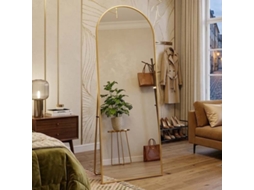 Espelho de Corpo Inteiro Arco em Vidro Temperado e Alumínio com Suporte Ajustável Estilo Moderno para Quarto e Sala, Dourado, 162x53 Cm LAZYSPACE