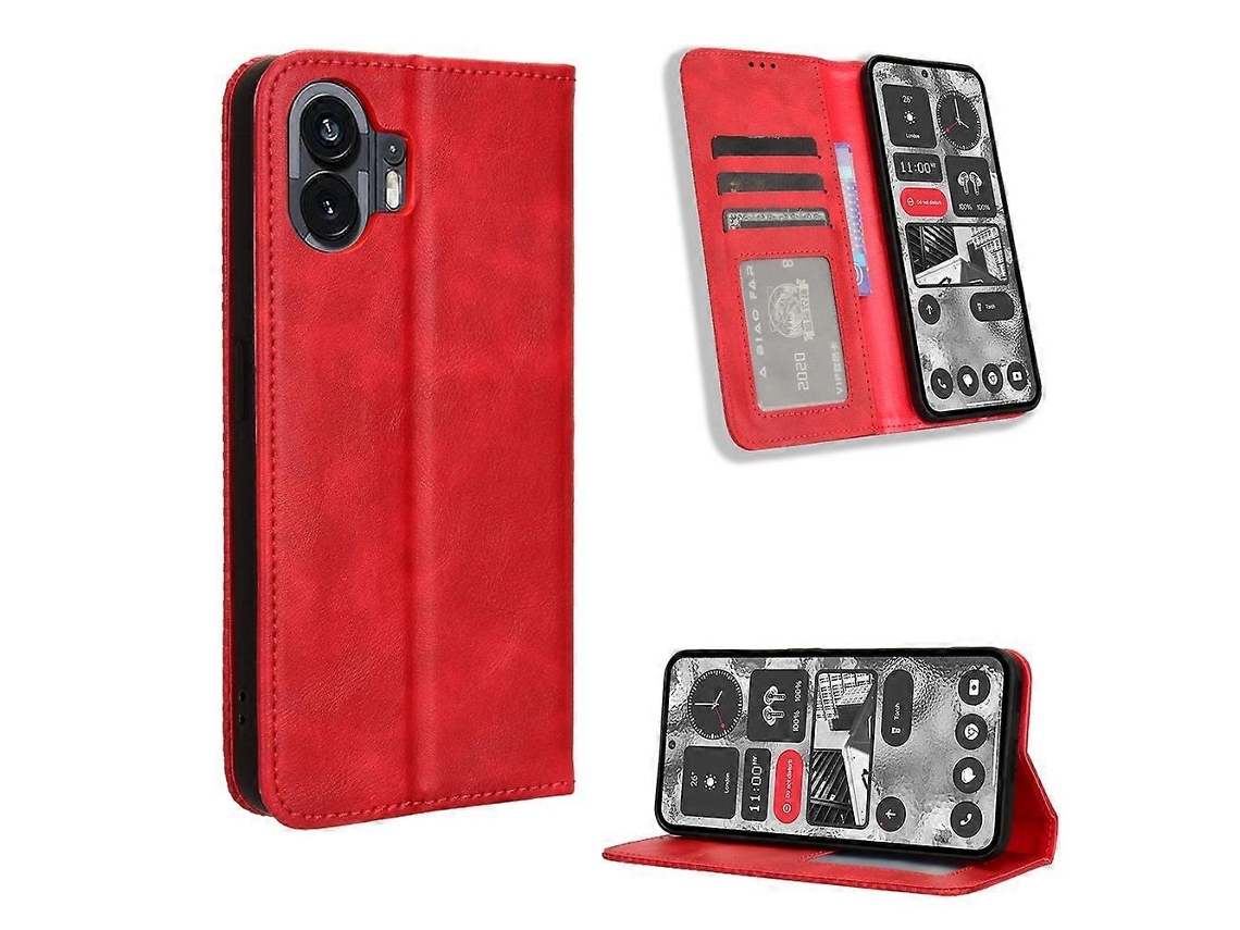 Capa De Celular Em Couro Com Textura Retrô E Fecho Magnético Para Nothing Phone 2