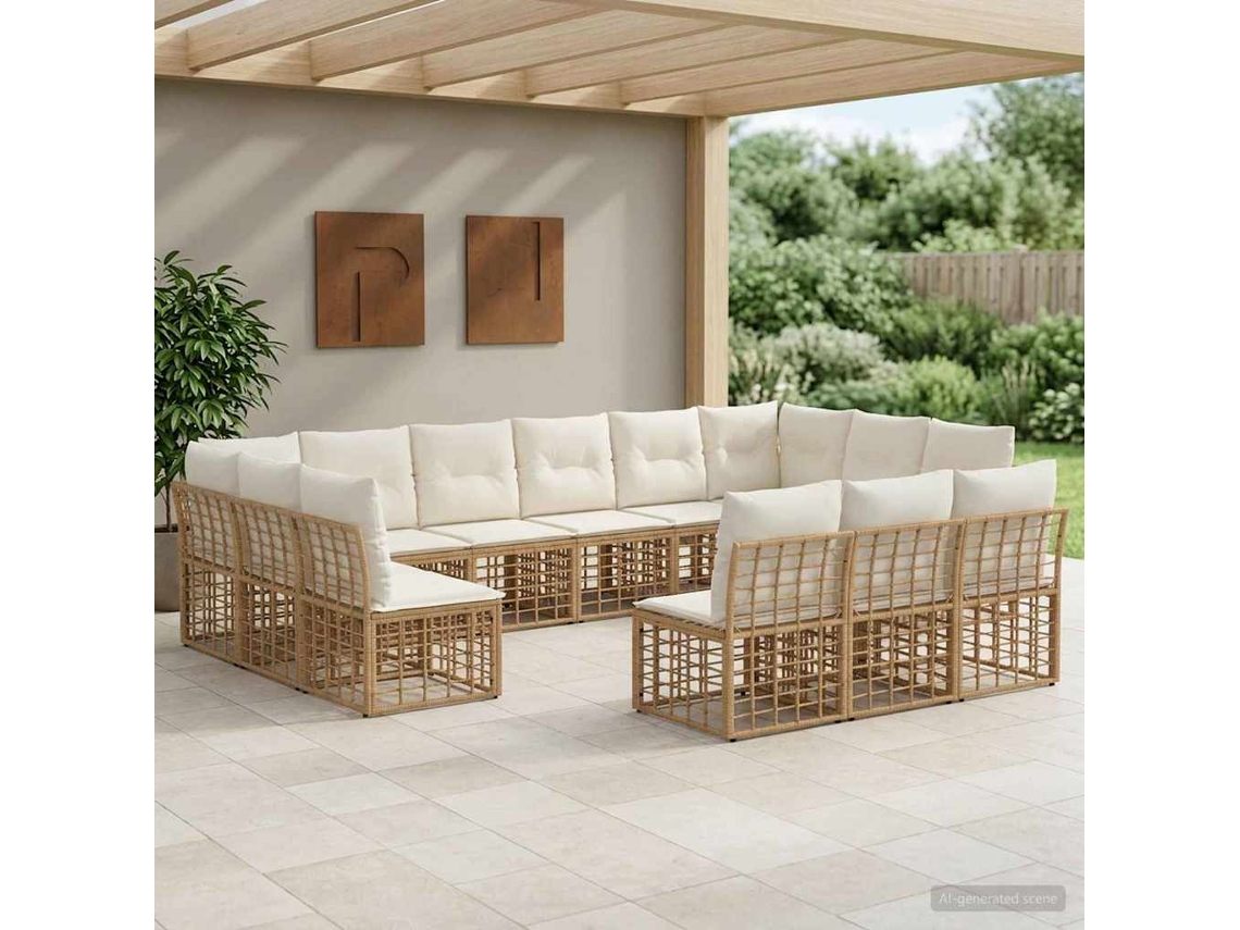 Vidaxl Conjunto De Sofás Para Exterior Natural E Branco Creme