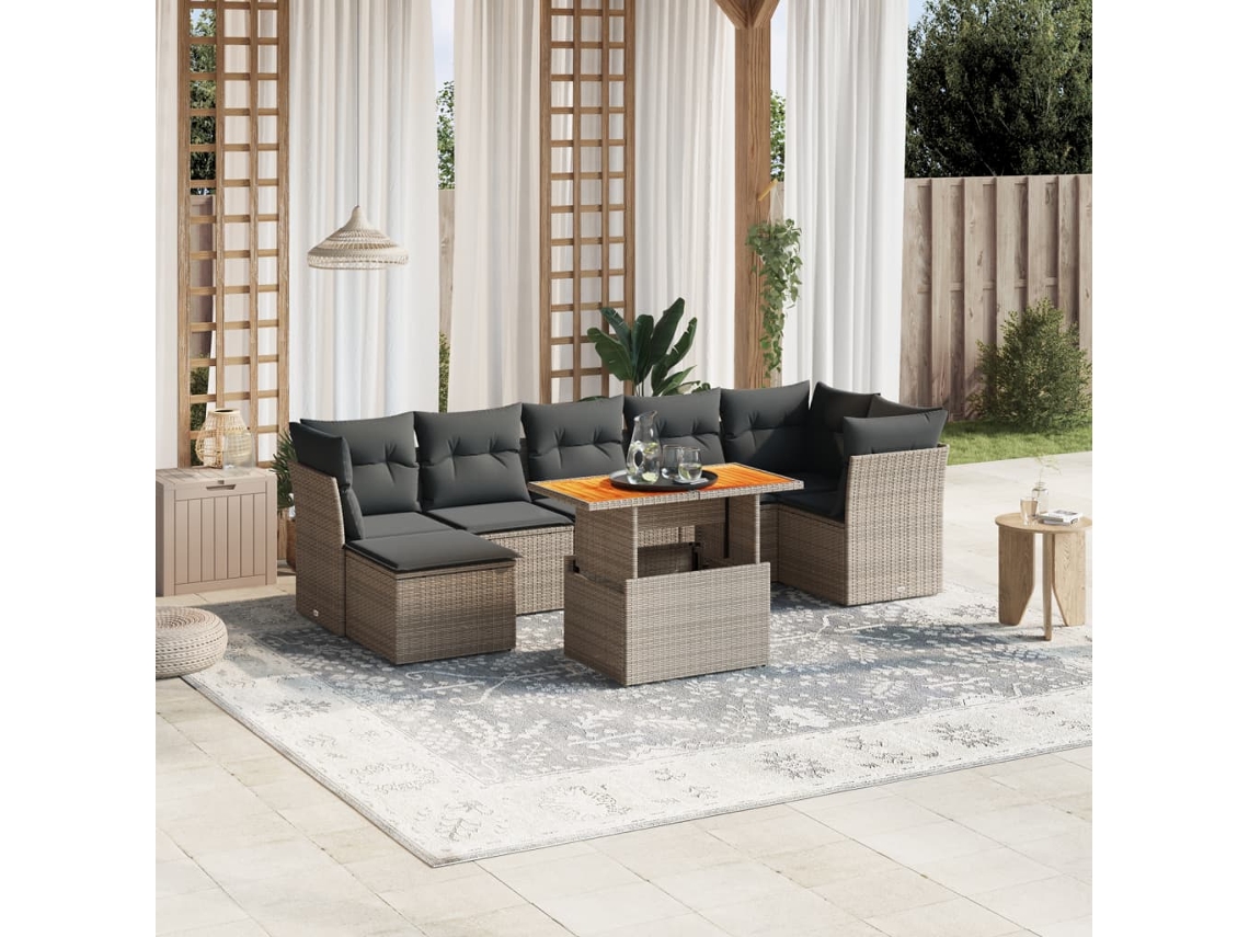 Jogo de Sofá Jardim 8 Peças C/ Almofadões Vime Pe Cinza Dkd Home Decor