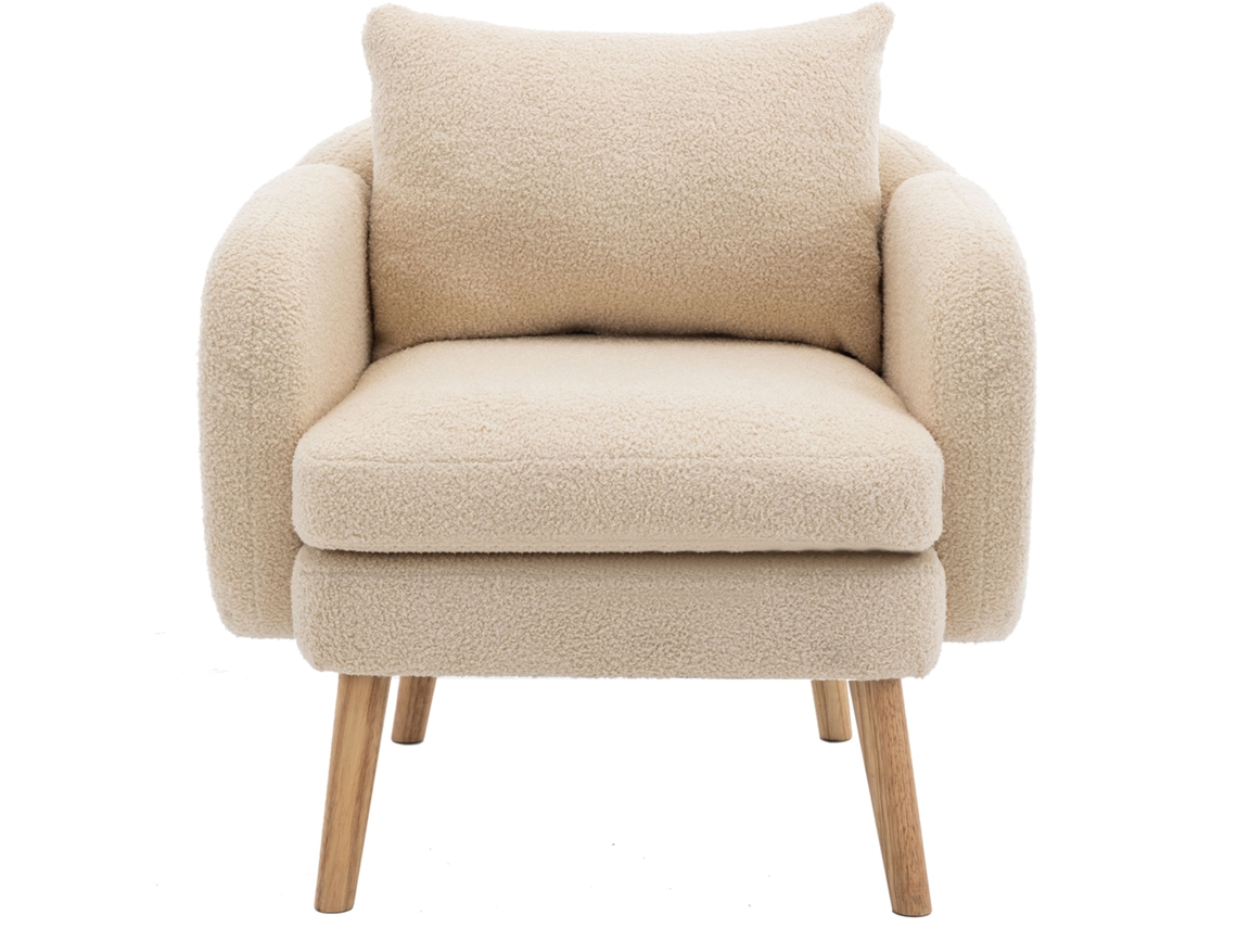 Cadeira Moderna De Veludo Teddy Com Almofada, Poltrona Acolchoada Em Madeira Maciça Ideal Para Lazer E Decoração.