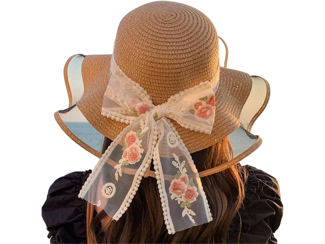 Chapéu De Palha Elegante Feito À Mão Com Laço De Fita Decorativo, Chapéu De Palha Simples Para Festa Na Praia