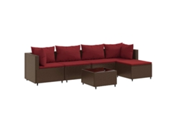 Conjunto 6 lounge jardim c/ almofadões 6 pcs VIDAXL vime PE castanho