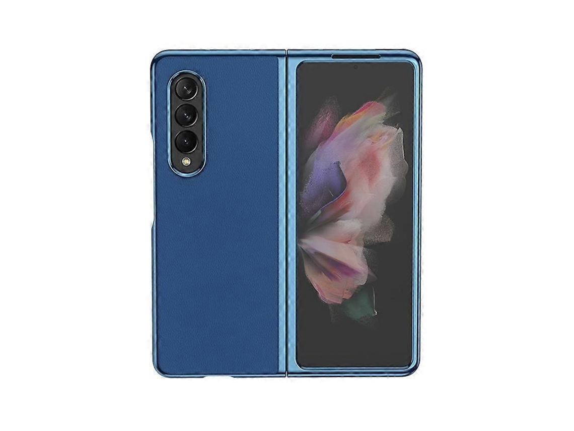 Capa Dobrável Em Couro Liso Com Acabamento Galvanizado Para Samsung Galaxy Z Fold3