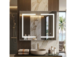 Armário de Casa de Banho com Espelho Led MDF Vidro | LAZYSPACE