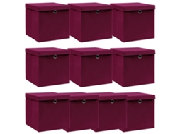 Vidaxl Caixas Arrumação C/ Tampas 10pcs Tecido Vermelho Escuro