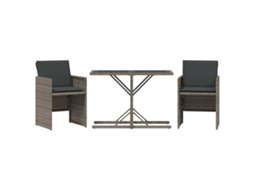 3 Pcs Conjunto Bistrô com Almofadões Vime Pe Cinza MAISON EXCLUSIVE