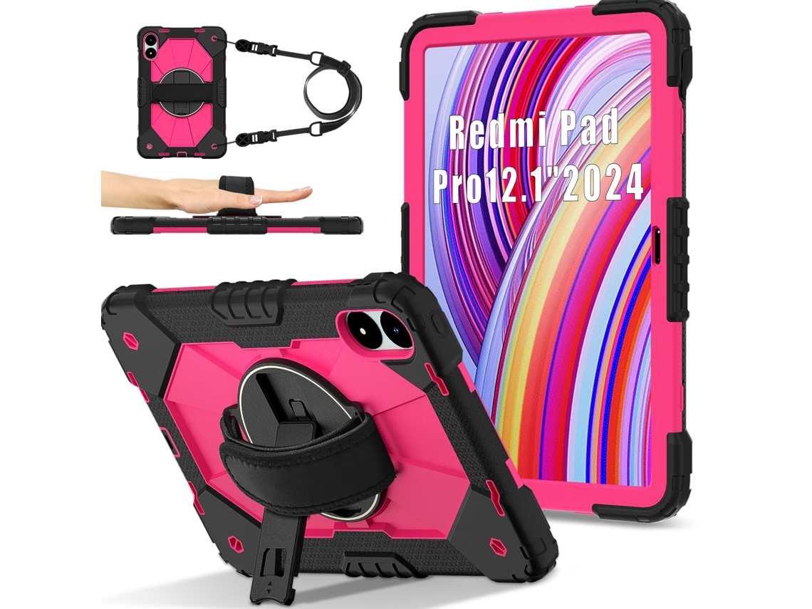 Lurelia Capa Para Redmi Pad 2 De 11 Polegadas (2025) Nas Cores Preto E Rosa, Silicone, Proteção Contra Quedas, Suporte Integrado