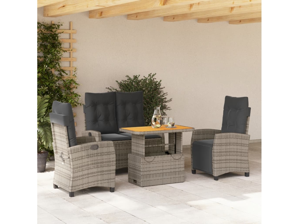 Vidaxl 4 Pcs Conjunto De Jantar P/ Jardim C/ Almofadões Vime Pe Cinza