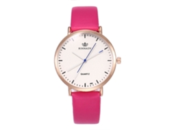 Relógio de quartzo unissex Zhoulianfa com pulseira de couro PU, rosa e vermelho.