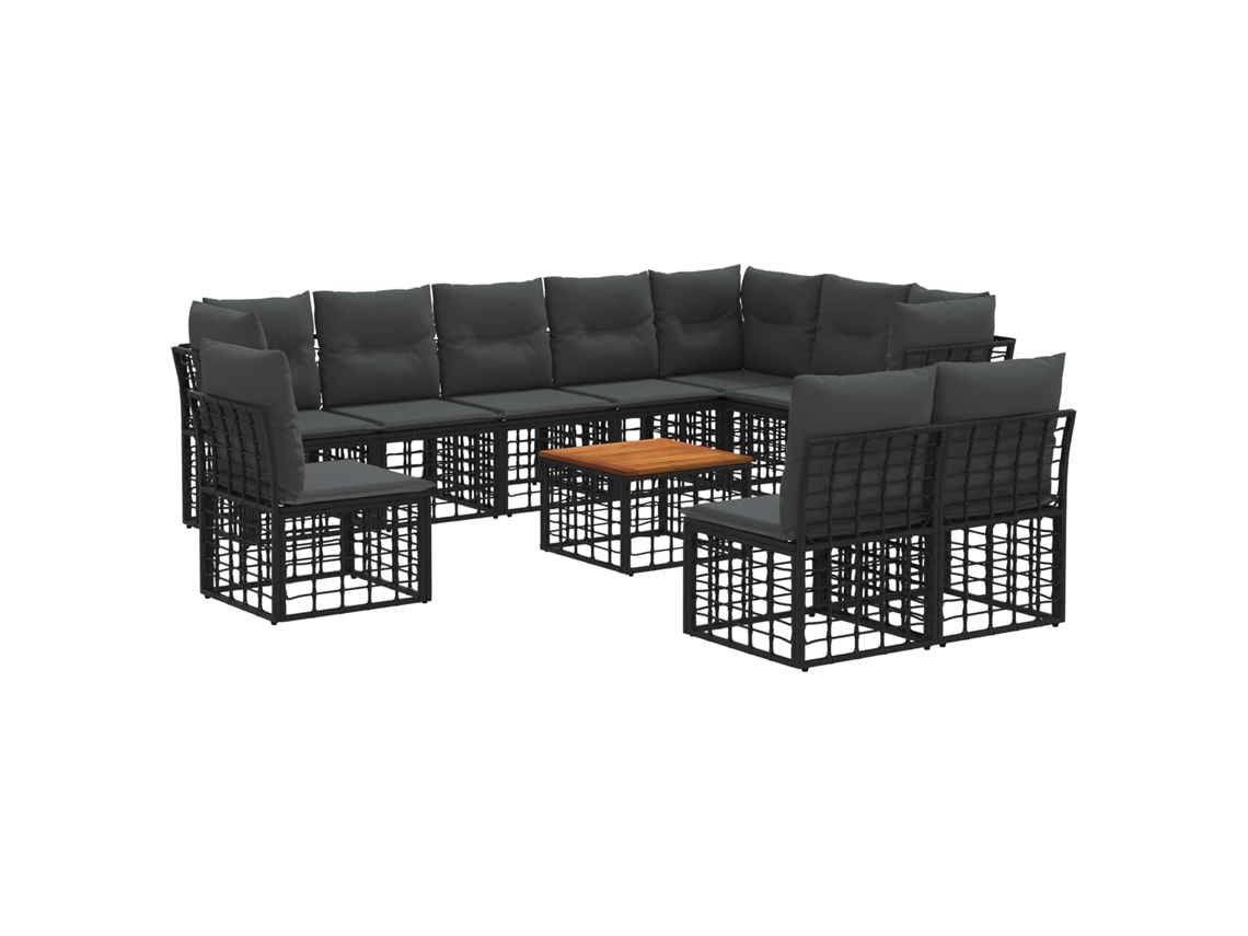 Vidaxl Conjunto de Sofás para Exterior 11 Pcs Preto e Cinza Escuro
