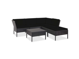 Vidaxl 6 Pcs Conjunto Lounge De Jardim C/ Almofadões Vime Pe Preto