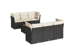 Conjunto de 7 Sofás para Jardim com Almofadões Vime Pe Preto MAISON EXCLUSIVE (7 pcs)