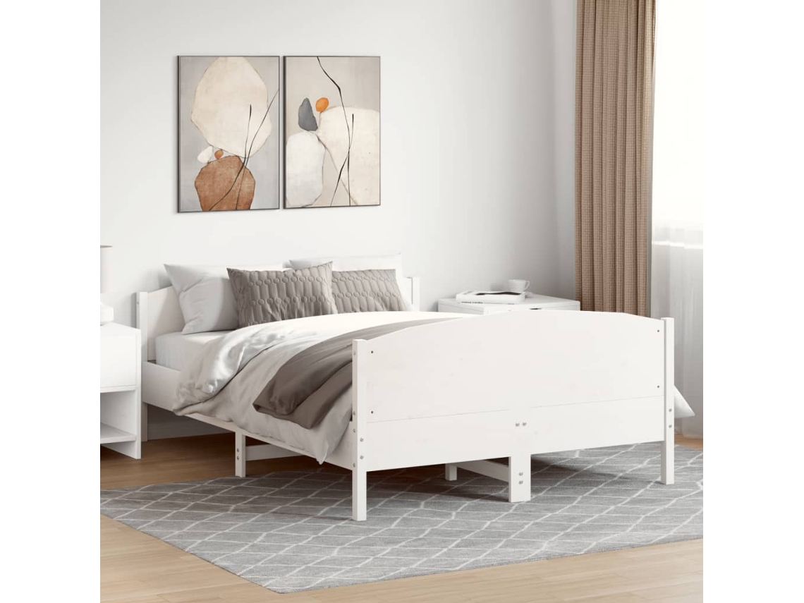 Vidaxl Cama Sem Colchão 135x190 Cm Madeira de Pinho Maciça Branco