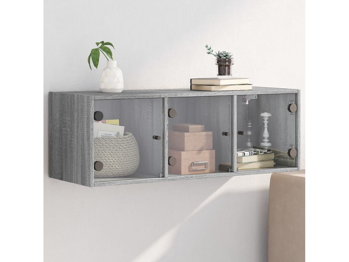 Vidaxl Armário De Parede C/ Portas De Vidro 102x37x35 Cm Cinza Sonoma