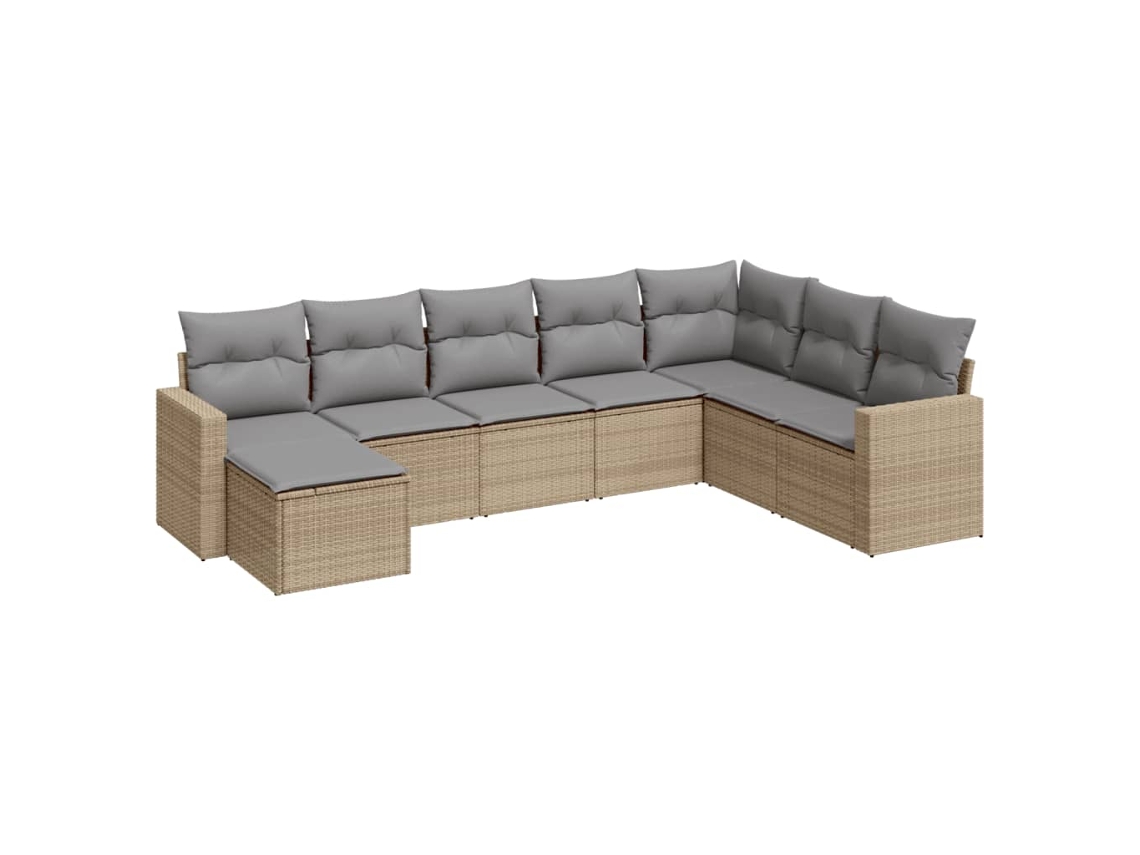 Conjunto 8 de sofás p/ jardim VIDAXL com almofadões vime PE bege