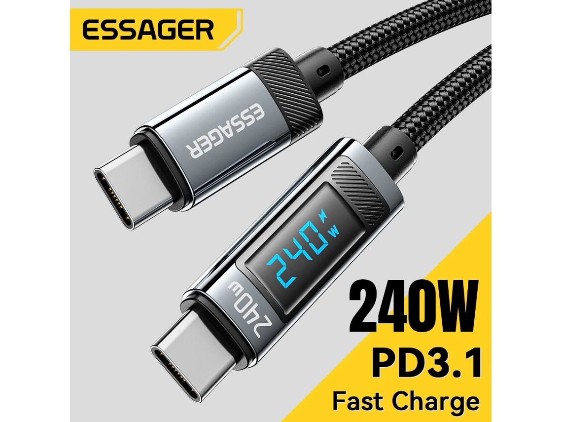 Cabo Essager Es-x47 5a 240w Tipo C Para Tipo C, Transmiss?o De Dados, 1m/2m De Comprimento